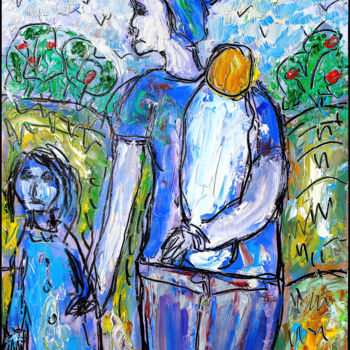 Schilderij getiteld "Mère et enfants (Su…" door Jean Mirre, Origineel Kunstwerk, Olie