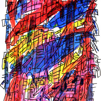 「ZEBRA TOWN」というタイトルの絵画 Jean Mirreによって, オリジナルのアートワーク, アクリル