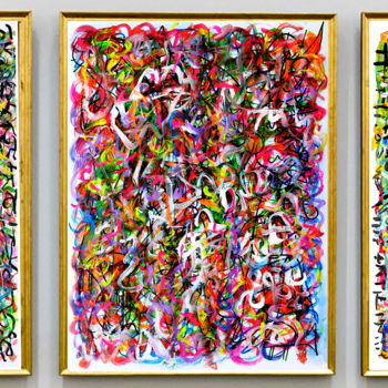 Schilderij getiteld "Triptyque Tablet/My…" door Jean Mirre, Origineel Kunstwerk, Acryl