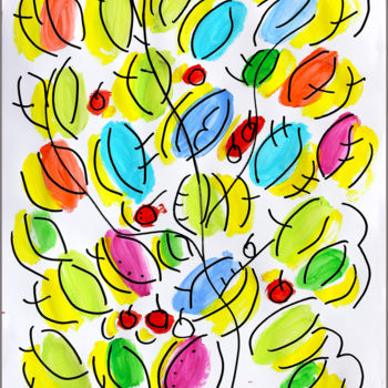 Painting titled "FEUILLES ET FRUITS" by Jean Mirre, Original Artwork, Acrylic