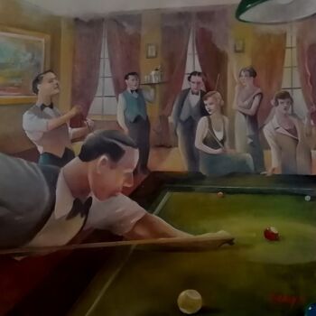 Painting titled "le billard" by Jeanne Dequesne (TONY GRAM), Original Artwork, Oil