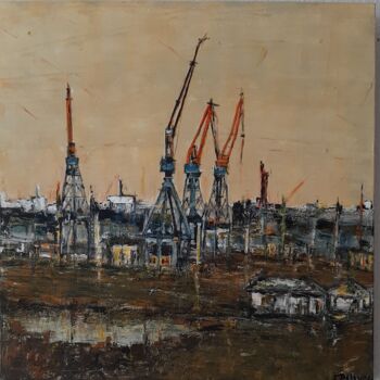 Painting titled "Docks" by Jeanne-Marie Delbarre, Original Artwork, Acrylic Mounted on Wood Stretcher frame