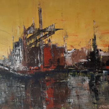 Painting titled "Usine" by Jeanne-Marie Delbarre, Original Artwork, Acrylic Mounted on Wood Stretcher frame