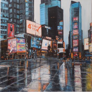 Painting titled "Times Square Après…" by Jeanne-Marie Delbarre, Original Artwork, Acrylic Mounted on Wood Stretcher frame