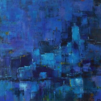 Malerei mit dem Titel "Variations en bleu" von Jeanne-Marie Delbarre, Original-Kunstwerk, Acryl Auf Keilrahmen aus Holz mont…
