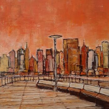 Painting titled "Manhattan 3" by Jeanne-Marie Delbarre, Original Artwork, Oil Mounted on Wood Stretcher frame