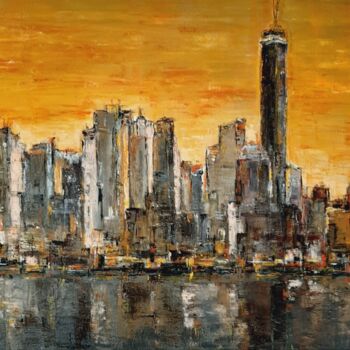 Malarstwo zatytułowany „Manhattan” autorstwa Jeanne-Marie Delbarre, Oryginalna praca, Akryl Zamontowany na Drewniana rama no…