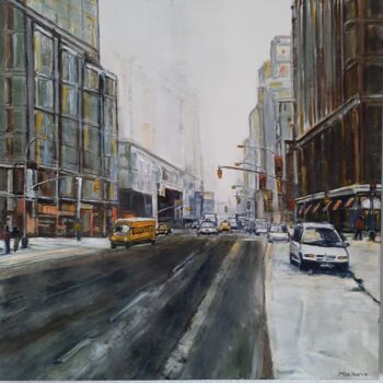 Painting titled "Neige-a-New-York" by Jeanne-Marie Delbarre, Original Artwork, Acrylic Mounted on Wood Stretcher frame