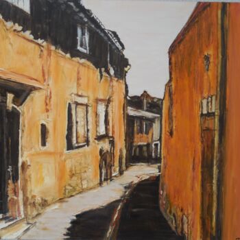 Painting titled "Ruelle Ocre" by Jeanne-Marie Delbarre, Original Artwork, Oil Mounted on Wood Stretcher frame