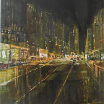 Painting titled "New York Nuit Noire" by Jeanne-Marie Delbarre, Original Artwork, Acrylic Mounted on Wood Stretcher frame