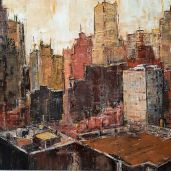Painting titled "Toits de Manhattan" by Jeanne-Marie Delbarre, Original Artwork, Acrylic Mounted on Wood Stretcher frame