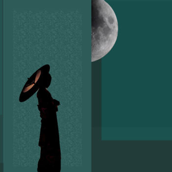 Digital Arts titled "Geisha sous la lune…" by Jeanne-Marie Robic, Original Artwork, Digital Painting