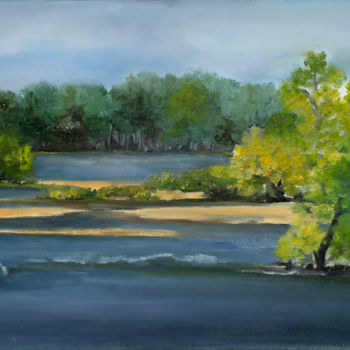 Painting titled "Loire 2" by Jeanne-Marie Robic, Original Artwork, Oil Mounted on Wood Stretcher frame