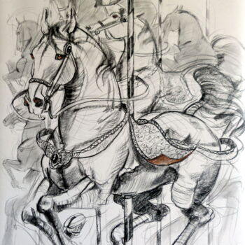 Disegno intitolato "Le carrousel de Mil…" da Jeanne Saint Chéron, Opera d'arte originale, Carbone