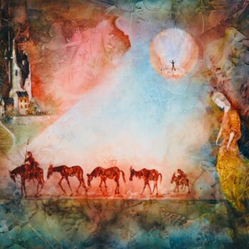 Schilderij getiteld "Les chevaux de Don-…" door Christian Jeannet, Origineel Kunstwerk, Olie Gemonteerd op Frame voor houten…