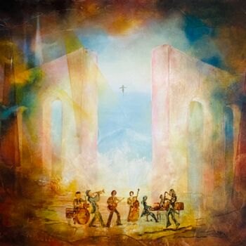 Painting titled "Source de  Musique" by Christian Jeannet, Original Artwork, Oil Mounted on Wood Stretcher frame