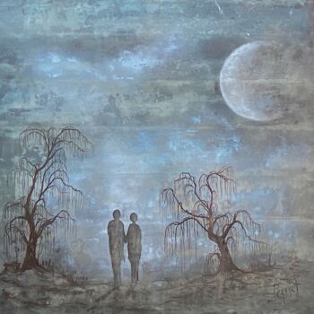 "Claire de lune avec…" başlıklı Tablo Christian Jeannet tarafından, Orijinal sanat, Petrol