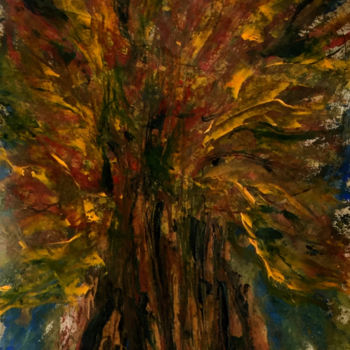 Painting titled "L'ARBRE LUMIERE" by Jeannette Allary, Original Artwork, Oil