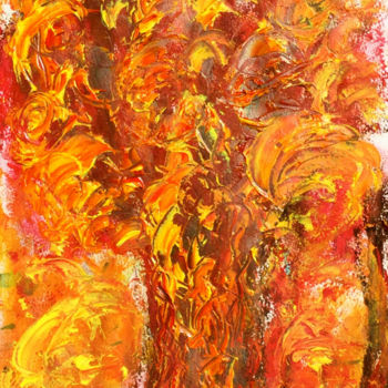 Painting titled "L'ARBRE D'OR" by Jeannette Allary, Original Artwork, Oil