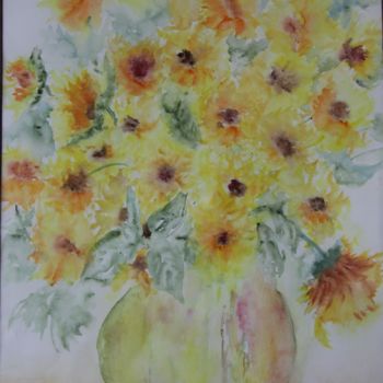 Painting titled "VASE JAUNE" by Jeannette Allary, Original Artwork, Watercolor
