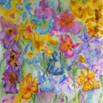 Painting titled "BRASSEE d'IRIS" by Jeannette Allary, Original Artwork, Watercolor
