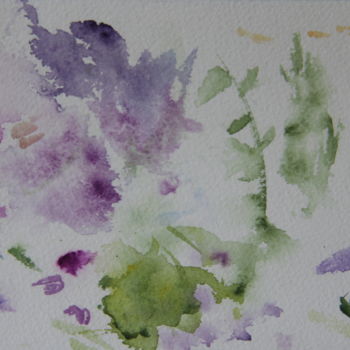 Painting titled "ESSAI FEUILLES" by Jeannette Allary, Original Artwork, Watercolor