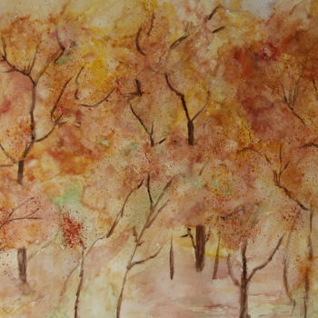 Painting titled "AUTOMNE 2" by Jeannette Allary, Original Artwork, Watercolor