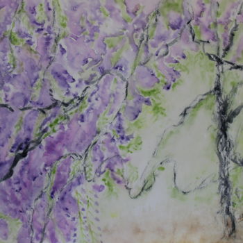 Painting titled "GLYCINES 1" by Jeannette Allary, Original Artwork, Watercolor