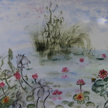 Peinture intitulée "ETANG 2" par Jeannette Allary, Œuvre d'art originale, Aquarelle