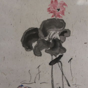 Painting titled "CANARDS et LOTUS" by Jeannette Allary, Original Artwork, Ink