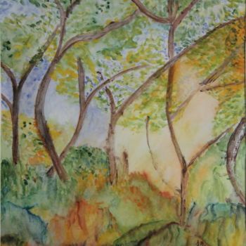 Painting titled "FORET" by Jeannette Allary, Original Artwork, Watercolor