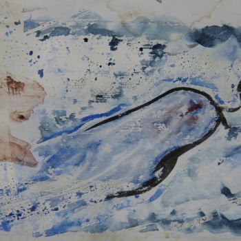 Painting titled "ABSTRAIT sur fond b…" by Jeannette Allary, Original Artwork, Watercolor