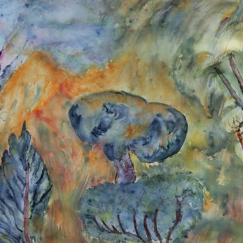 Pittura intitolato "PAYSAGE NAIF" da Jeannette Allary, Opera d'arte originale, Acquarello