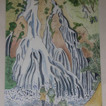 Pintura titulada "CASCADE de Kirifuri…" por Jeannette Allary, Obra de arte original, Tinta