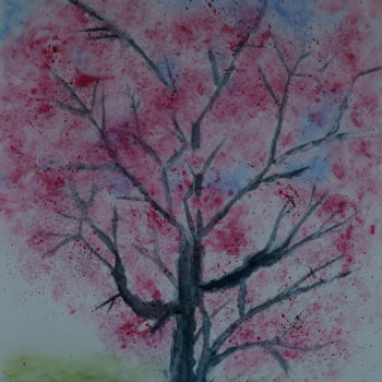 Malerei mit dem Titel "AMANDIER en FLEURS" von Jeannette Allary, Original-Kunstwerk, Aquarell