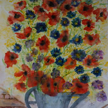 Ζωγραφική με τίτλο "JARDINAGE" από Jeannette Allary, Αυθεντικά έργα τέχνης, Ακουαρέλα