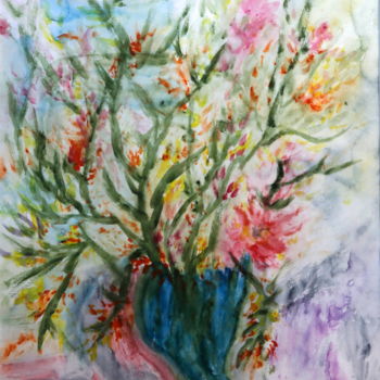 Painting titled "PARCE QUE LES FLEUR…" by Jeannette Allary, Original Artwork, Watercolor