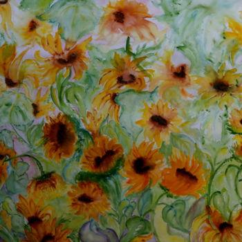 Painting titled "GIRASOLE" by Jeannette Allary, Original Artwork, Watercolor