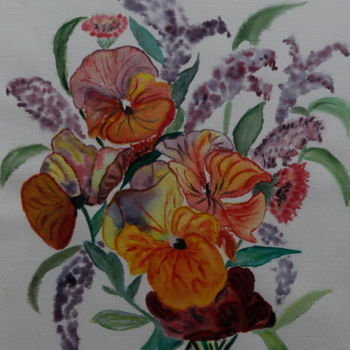 Schilderij getiteld "BOUQUET NAIF  ( Jou…" door Jeannette Allary, Origineel Kunstwerk, Aquarel