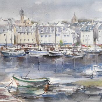Painting titled "Port Betragne 1" by Jeannette Giannini, Original Artwork, Watercolor