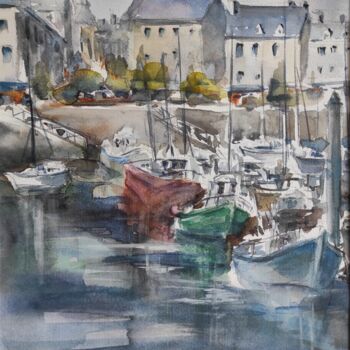 Pittura intitolato "Bretagne port 2" da Jeannette Giannini, Opera d'arte originale, Acquarello