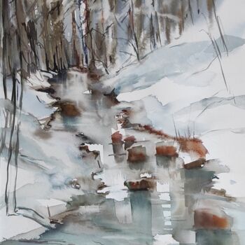 Schilderij getiteld "Un jour d'hiver Tor…" door Jeannette Giannini, Origineel Kunstwerk, Aquarel
