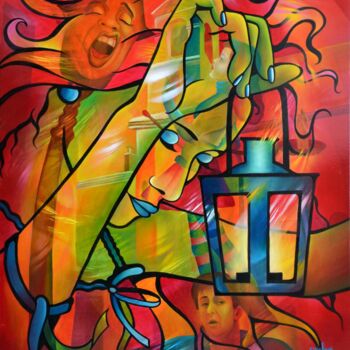 Painting titled "l'allumeuse de réve…" by Jeannette Guichard-Bunel, Original Artwork, Oil