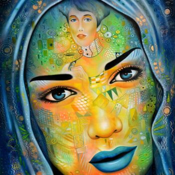 Painting titled "Mystérieuse Adèle" by Jeannette Guichard-Bunel, Original Artwork, Oil Mounted on Wood Stretcher frame