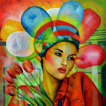 Painting titled "Pourun bouquet de t…" by Jeannette Guichard-Bunel, Original Artwork, Oil Mounted on Wood Stretcher frame