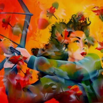 Peinture intitulée "tourbillon d'automne" par Jeannette Guichard-Bunel, Œuvre d'art originale, Huile