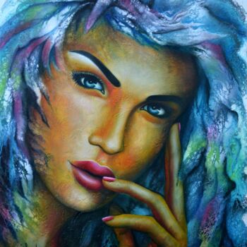 Painting titled "Dis moi tout" by Jeannette Guichard-Bunel, Original Artwork, Oil Mounted on Wood Stretcher frame