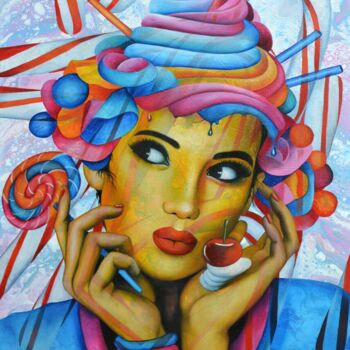 Painting titled "Gourmandise" by Jeannette Guichard-Bunel, Original Artwork, Oil Mounted on Wood Stretcher frame