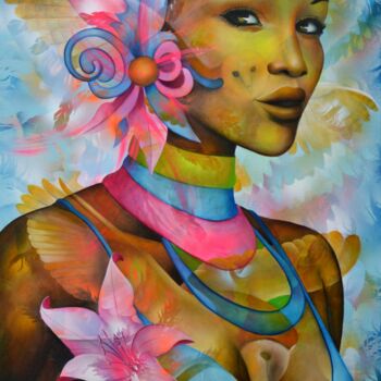 Painting titled "IFA" by Jeannette Guichard-Bunel, Original Artwork, Oil Mounted on Wood Stretcher frame