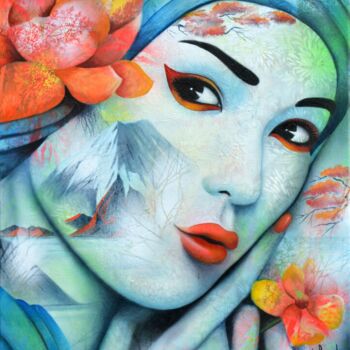 Painting titled "Au pays du soleil l…" by Jeannette Guichard-Bunel, Original Artwork, Oil Mounted on Wood Stretcher frame